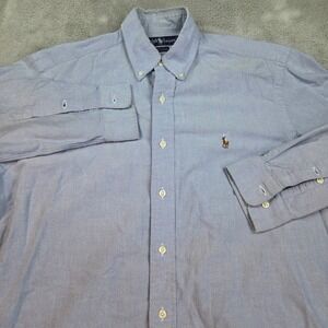 Ralph Lauren Yarmouth Button Down Mens 15-32 Cotton Oxford Flesh Pony Light Blue